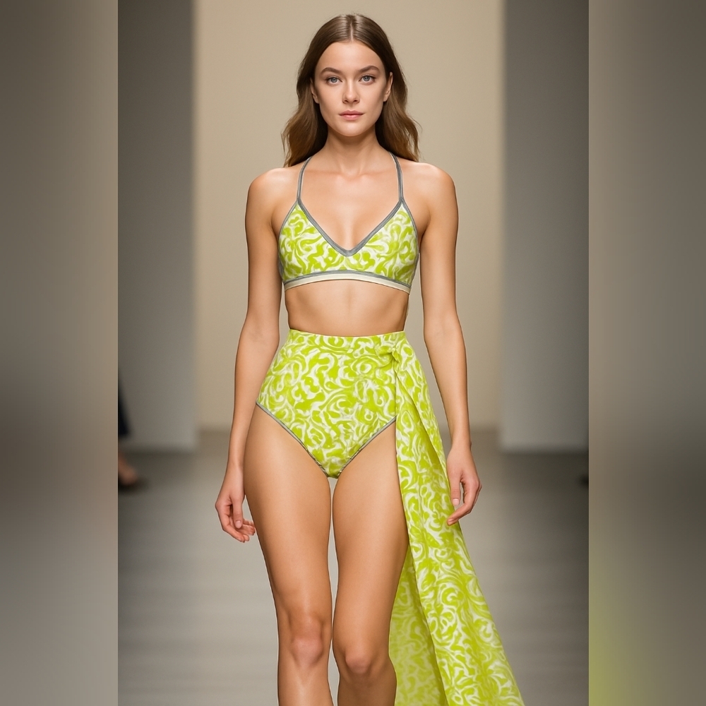 Lands End Lime Green Patterned Women's Bikini Top Size 8